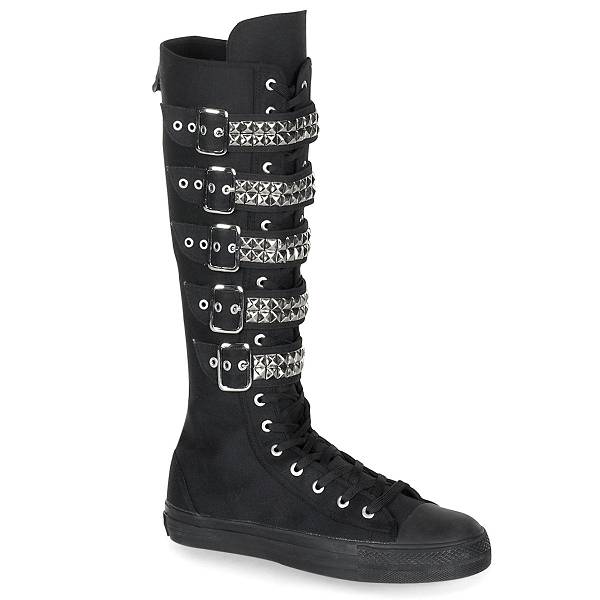 Demonia Men's Deviant-304 Knee High Sneakers - Black Canvas D7592-34US Clearance
